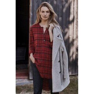 Holding Horses Anthropologie Sz S Red Plaid Long Tunic Henley Popover Womens